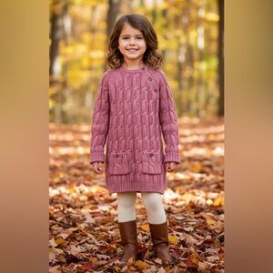 Rachel Zoe Girl’s Rose Pink Cable Kint Long Sleeve Sweater Dress Sz 5T Pockets